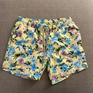 Yellow and Blue Tropical Swim Trunks